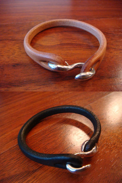 Flat Head Leather &amp; Silver Bracelet - Single Strand